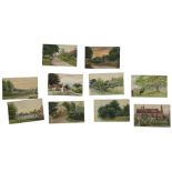Collection of ten early 20th century watercolours on postcards of local views including Askham Bryan