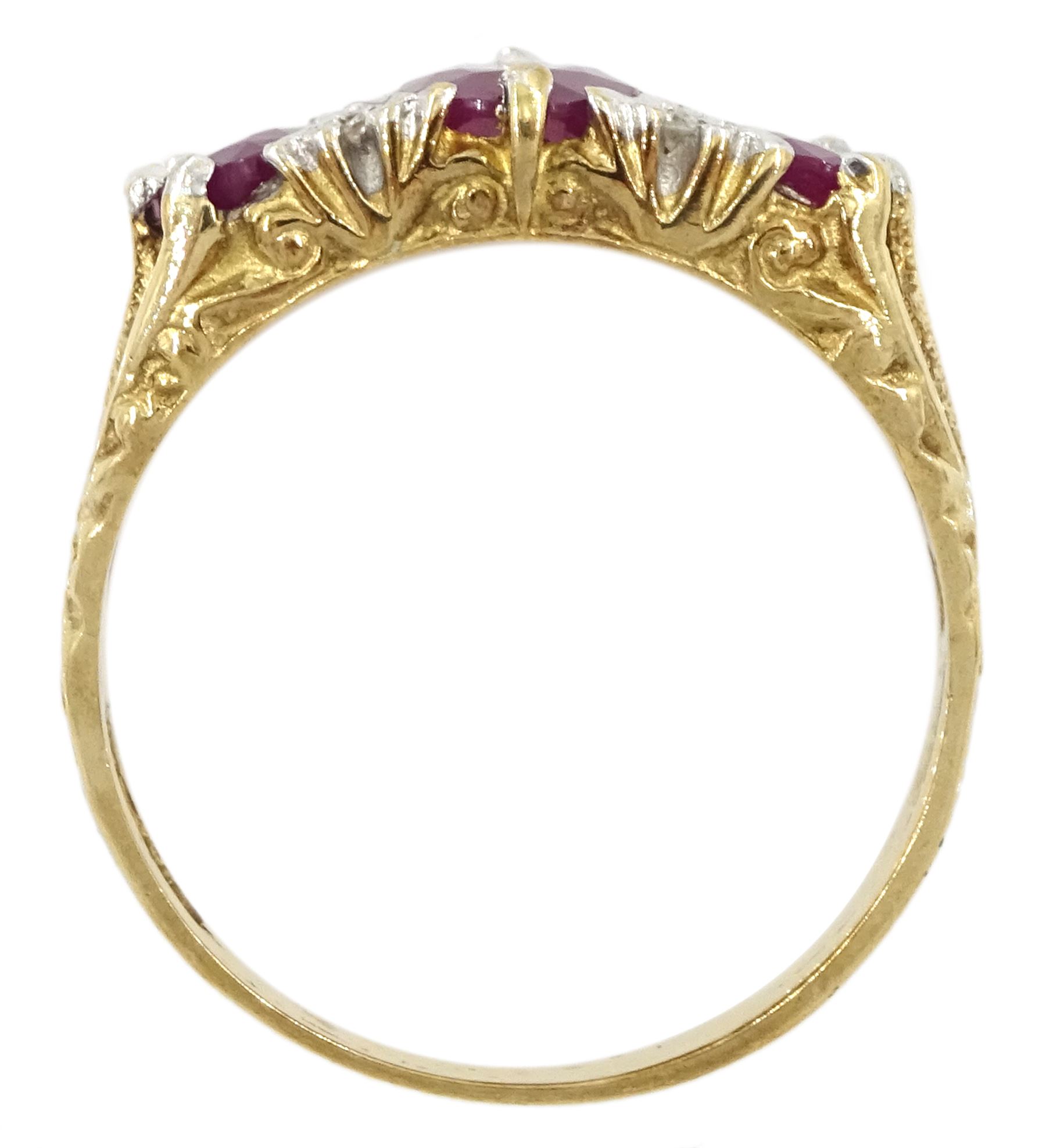 9ct gold ruby and diamond chip ring - Image 4 of 7