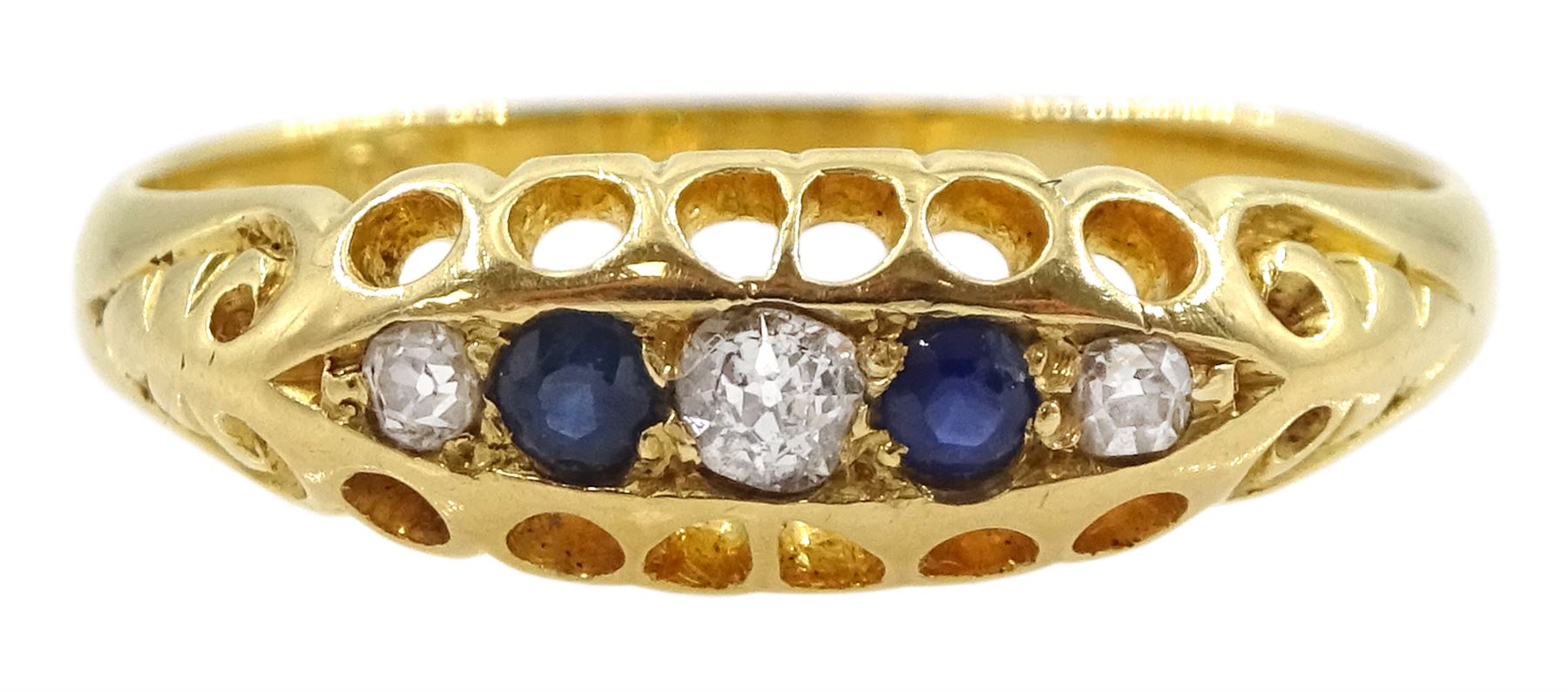 Early 20th century 18ct gold five stone old cut diamond and sapphire ring