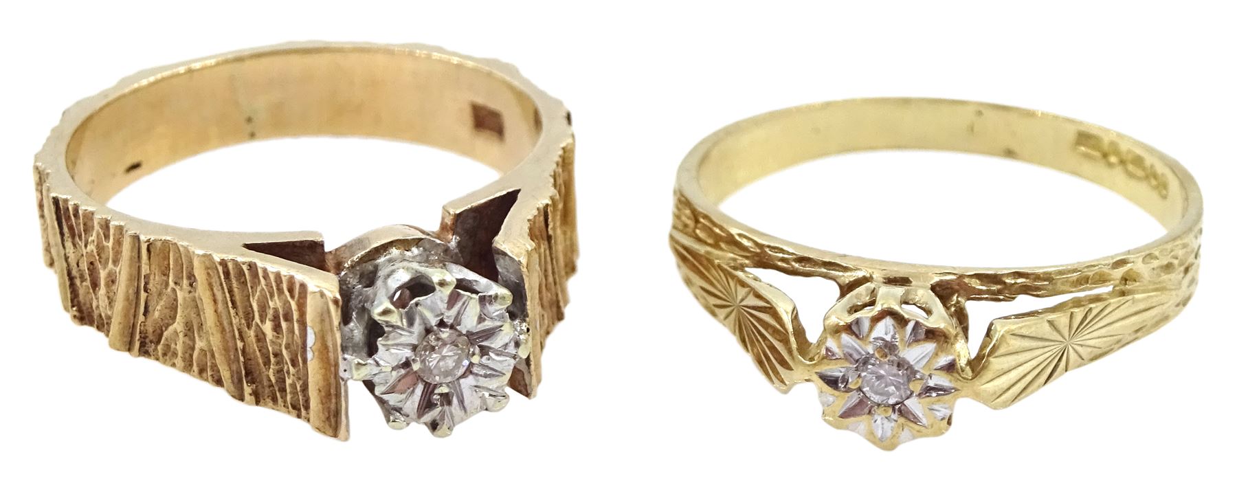 Two 9ct gold diamond chip rings