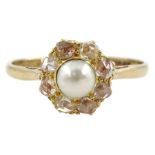 9ct gold pearl and rose cut diamond cluster ring