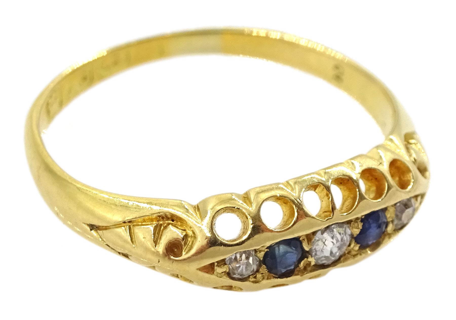 Early 20th century 18ct gold five stone old cut diamond and sapphire ring - Image 3 of 4