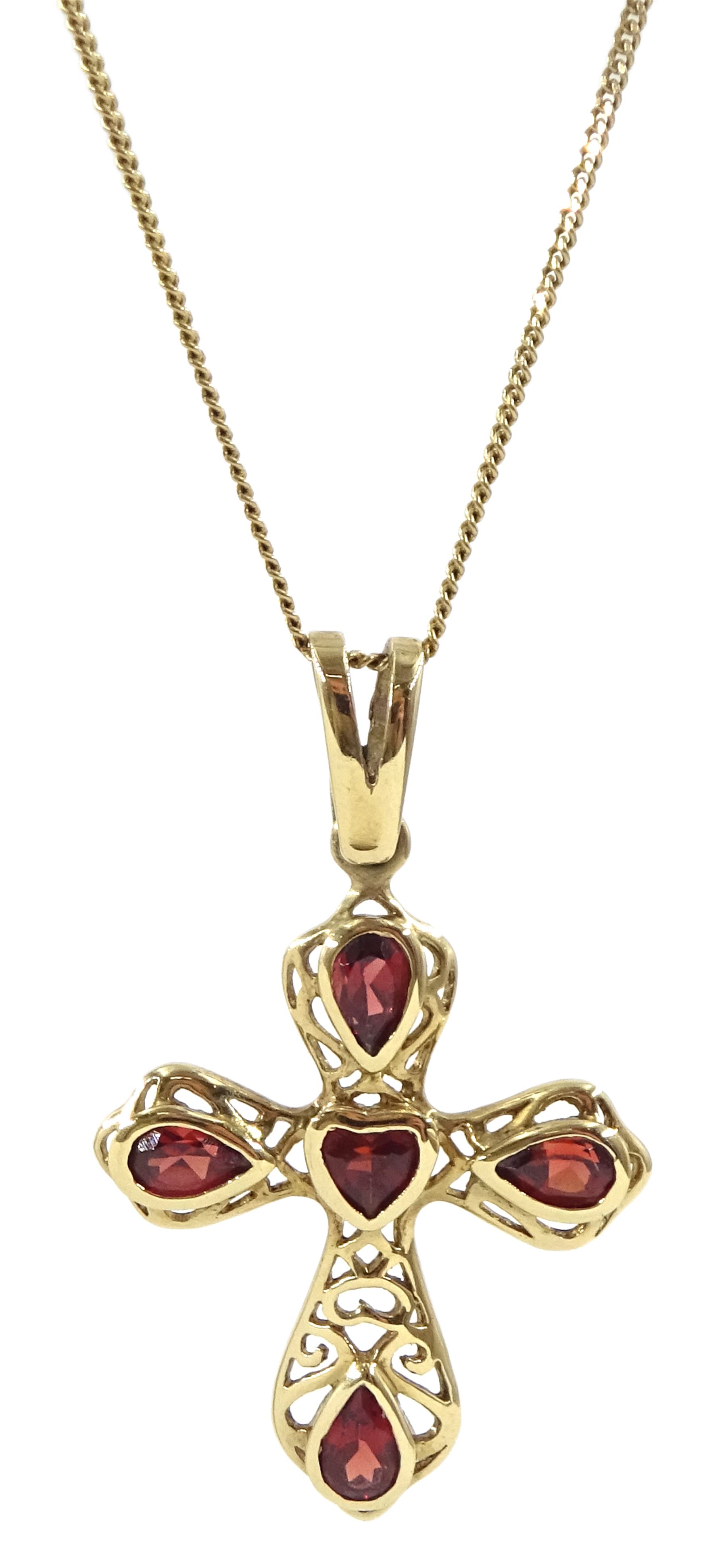 9ct gold garnet cross pendant necklace