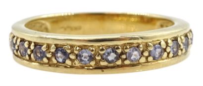 9ct gold channel set round aquamarine half eternity ring