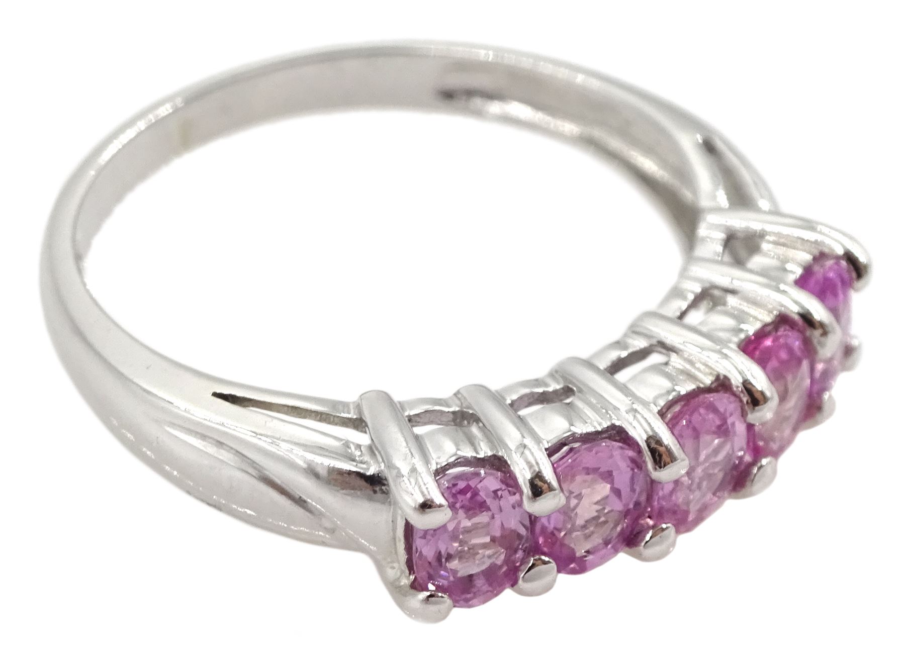 9ct white gold five stone oval pink sapphire ring - Image 3 of 4