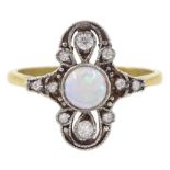 Silver-gilt single stone opal and cubic zirconia cluster ring