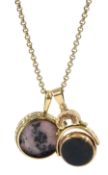 Early 20th century 10ct rose gold bloodstone and agate swivel fob