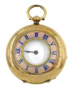 Early 20th century 18ct gold half hunter key wound cylinder fob watch