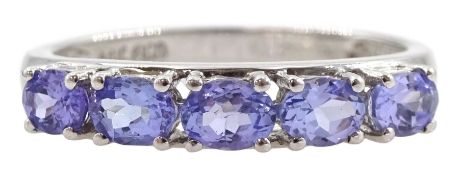 14ct white gold five stone oval tanzanite ring