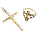 Gold cross pendant and gold cross ring