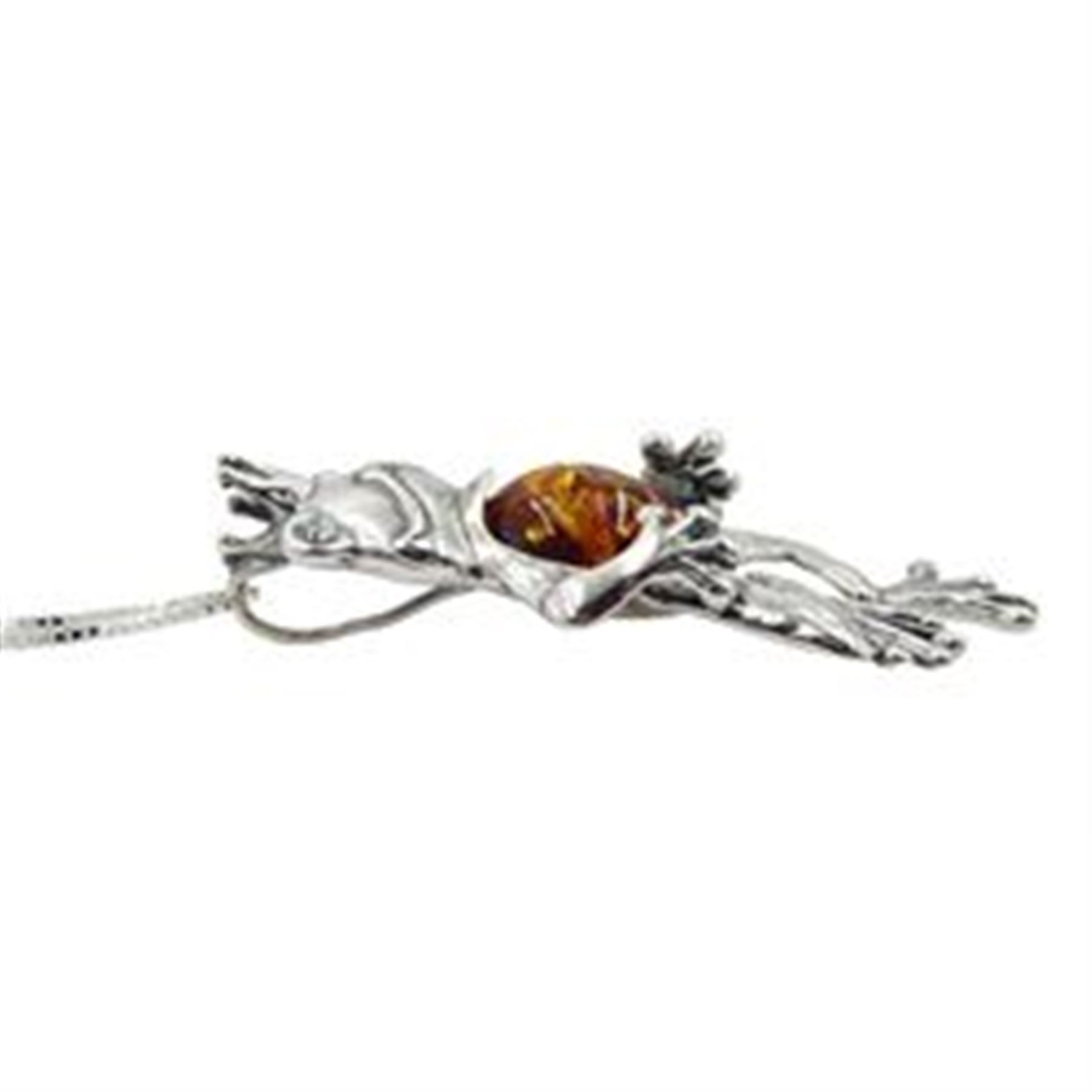 Silver Baltic amber frog prince pendant necklace - Image 2 of 2