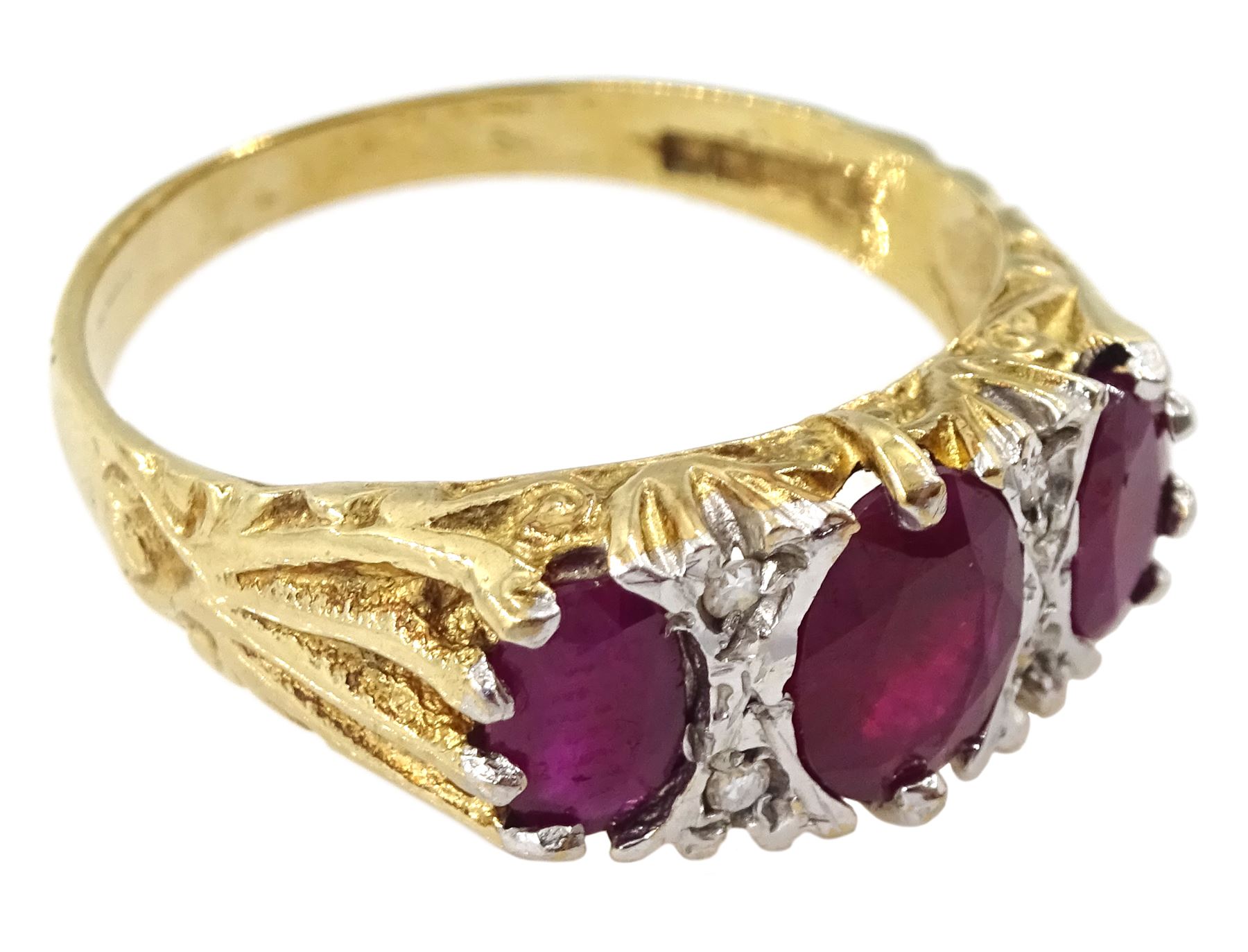 9ct gold ruby and diamond chip ring - Image 3 of 7