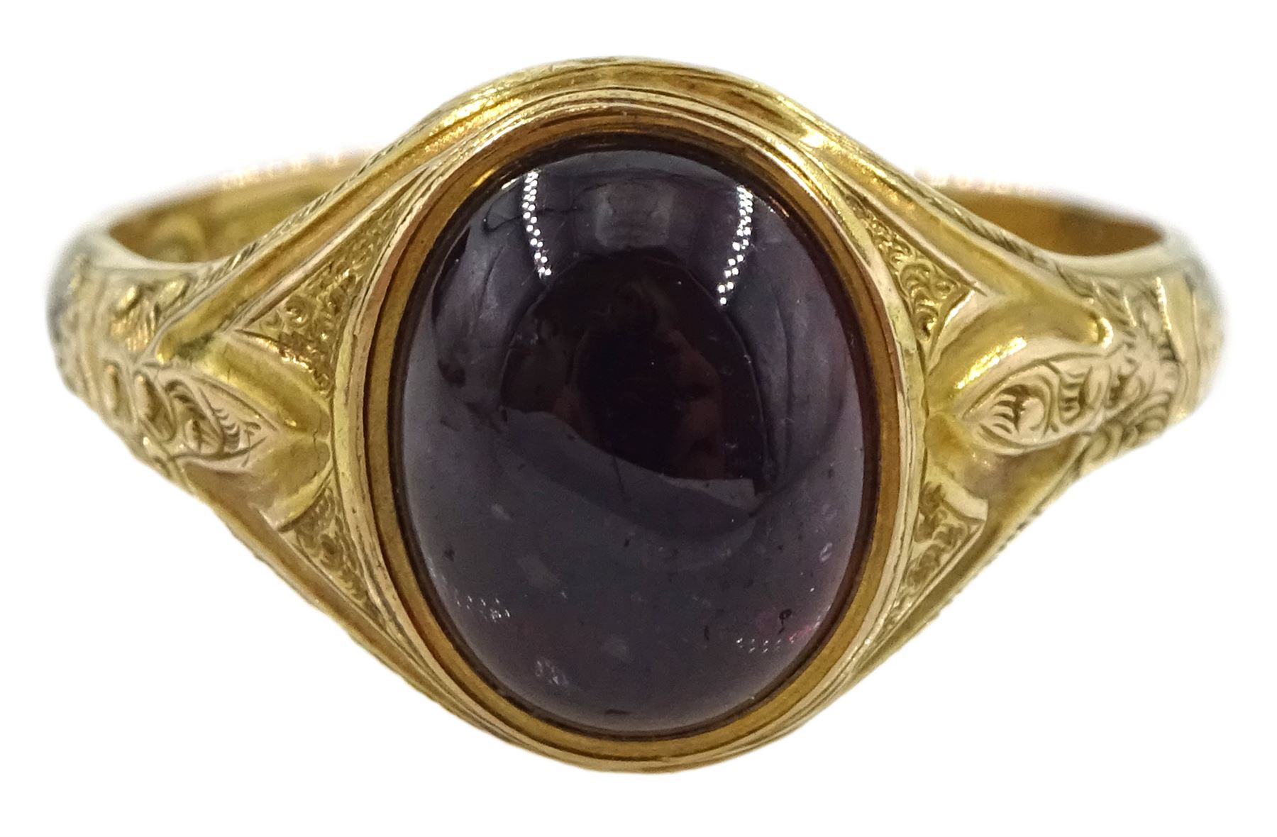 Victorian 15ct gold single stone cabochon garnet ring