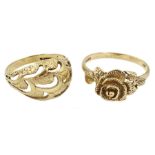 Gold rose design ring and other gold ring
