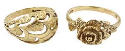 Gold rose design ring and other gold ring