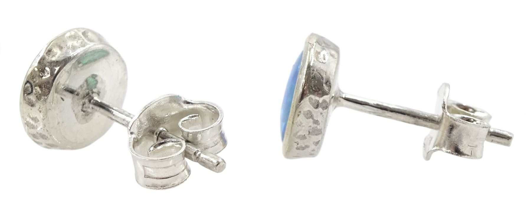 Silver round opal stud earrings - Image 2 of 2