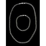 9ct white gold fancy bead link necklace and matching bracelet