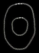 9ct white gold fancy bead link necklace and matching bracelet