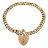 Edwardian 9ct rose gold curb link bracelet with heart padlock clasp