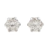 Pair of 18ct white gold round brilliant cut diamond stud earrings