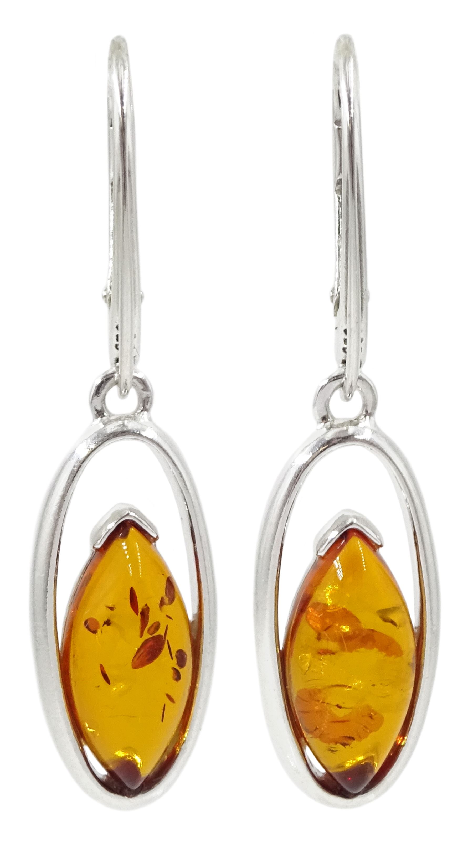 Pair of silver Baltic amber pendant earrings