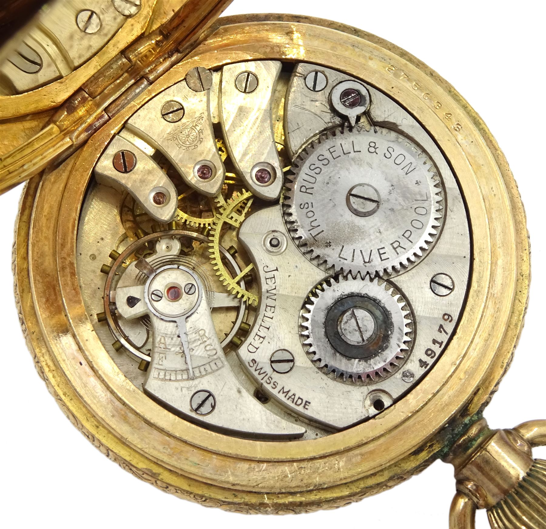 Early 20th century gold-plated open face keyless lever pocket watch by Thomas Russell & Son Liverpoo - Image 5 of 5