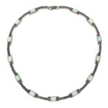 Silver opal and marcasite rectangle link necklace