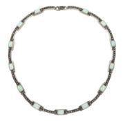 Silver opal and marcasite rectangle link necklace