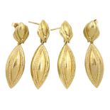 Two pairs of 9ct gold Victorian style pendant stud earrings