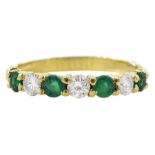 18ct gold seven stone round emerald and round brilliant cut diamond ring