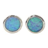 Silver round opal stud earrings
