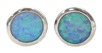 Silver round opal stud earrings