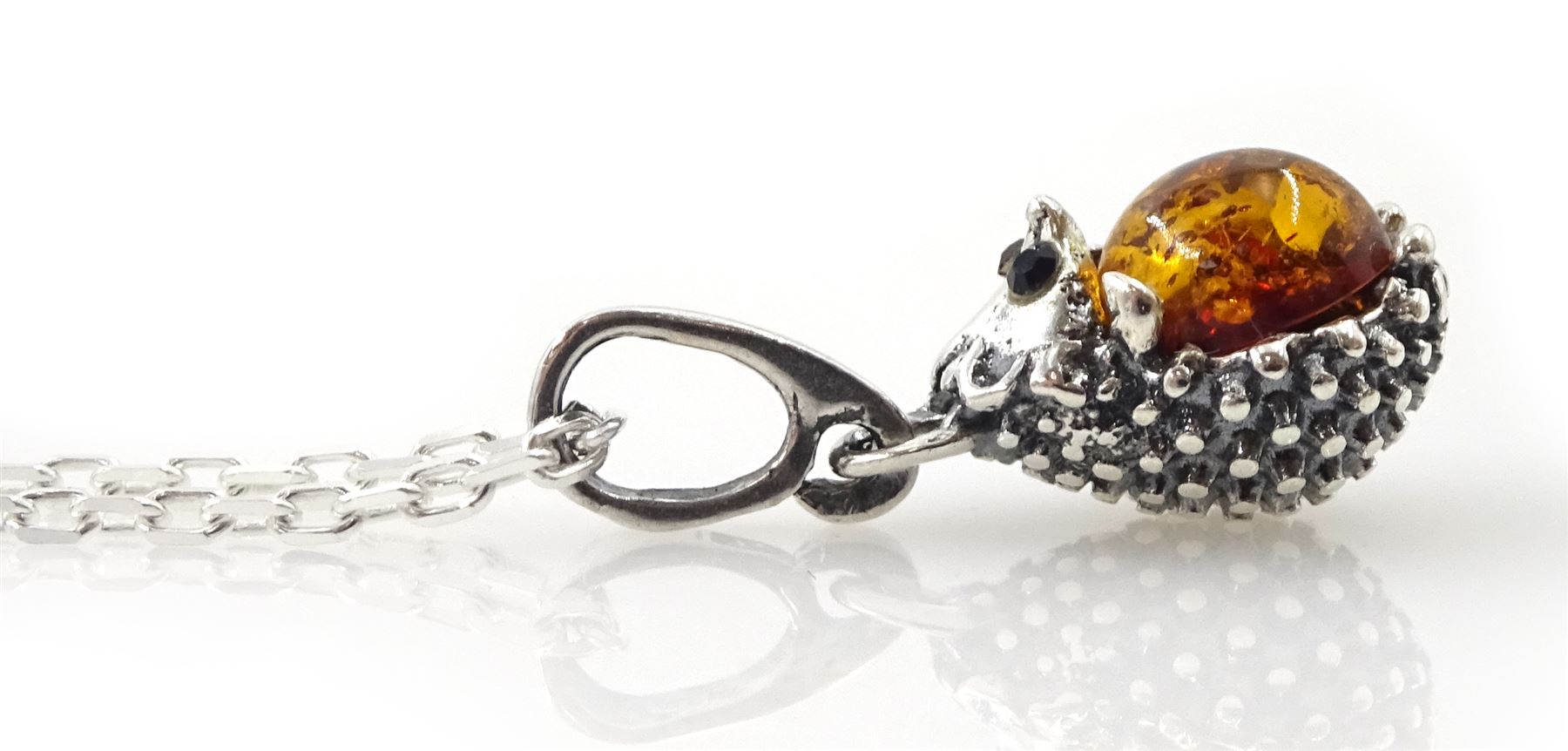 Silver Baltic amber hedgehog pendant necklace - Image 2 of 2