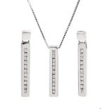 9ct white gold channel set cubic zirconia pendant necklace and a matching pair of pendant stud earri