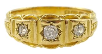 Victorian 18ct gold gypsy set three stone old cut diamond ring