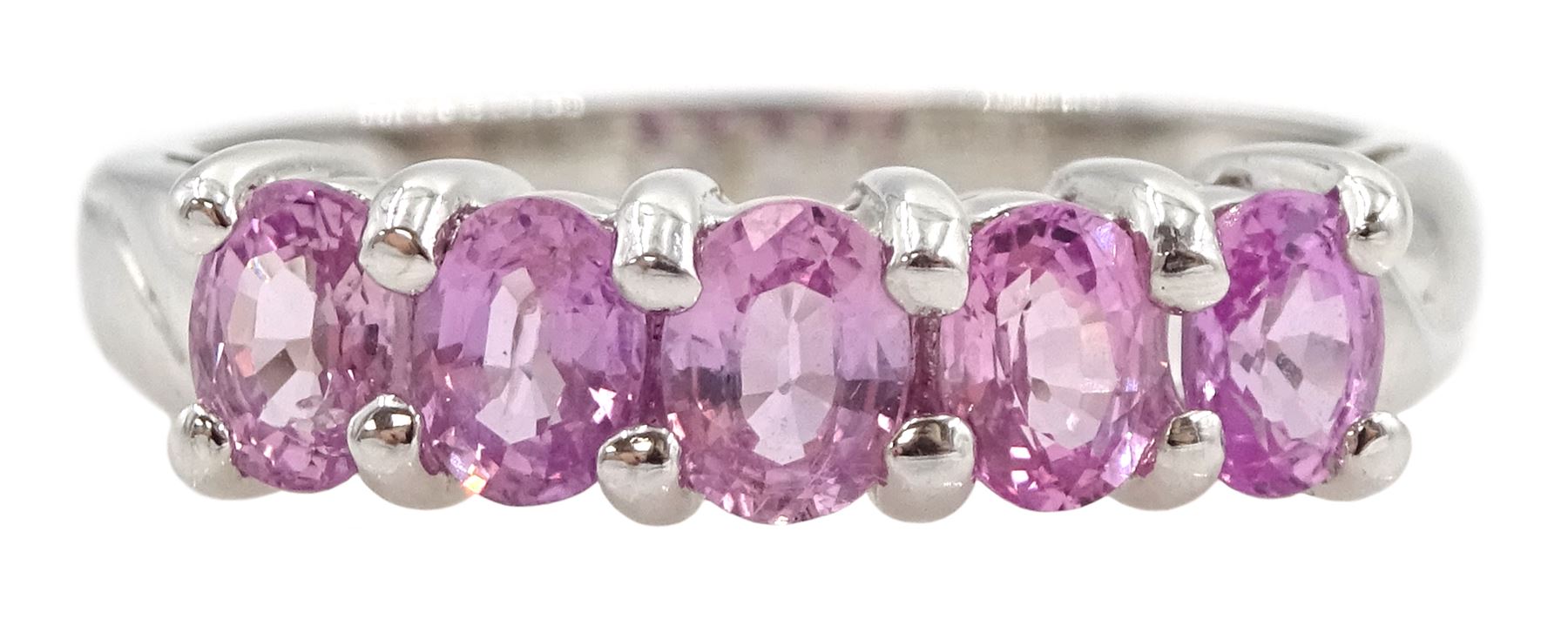 9ct white gold five stone oval pink sapphire ring