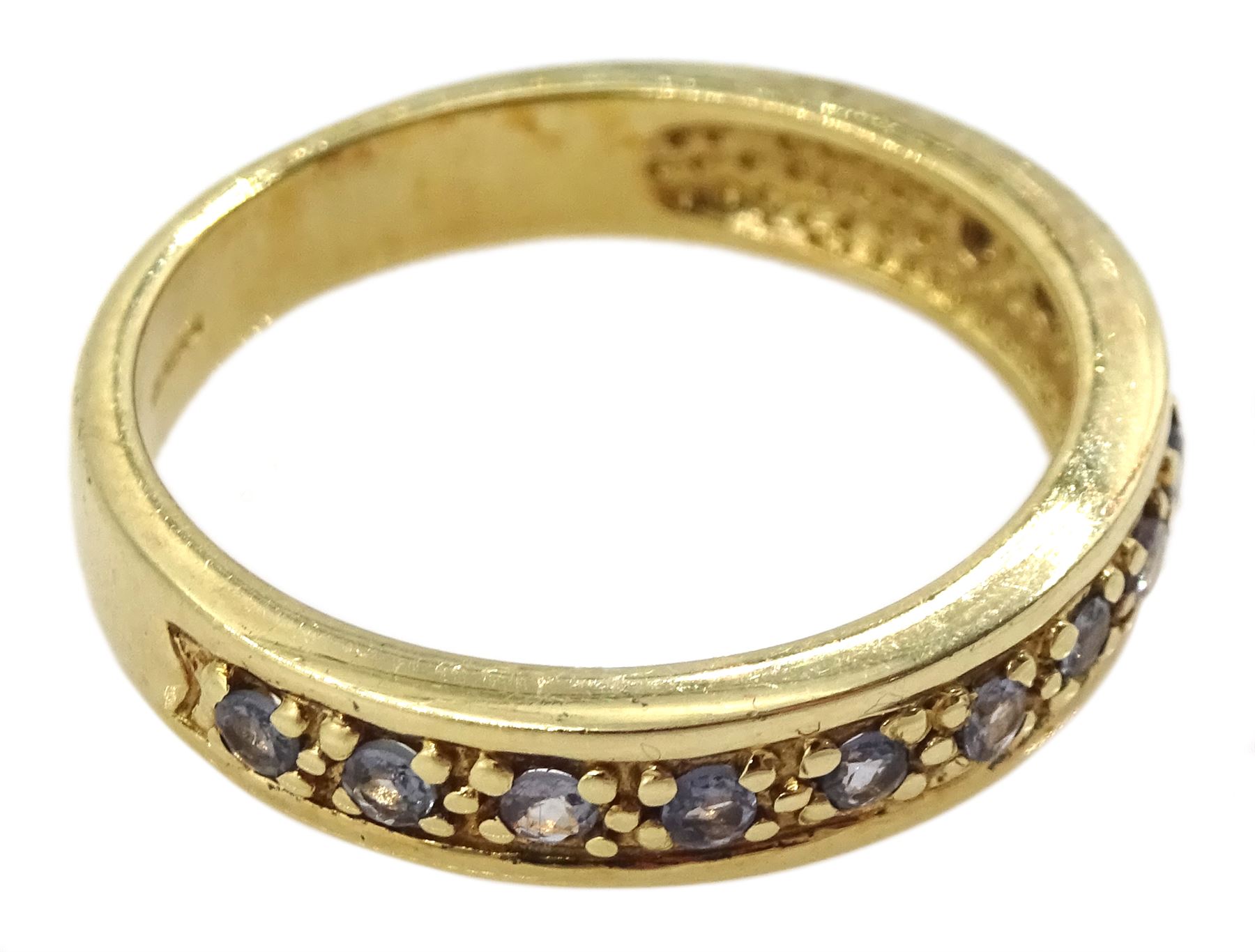 9ct gold channel set round aquamarine half eternity ring - Image 3 of 4