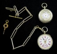 Two early 20th century silver cylinder ladies pocket watches