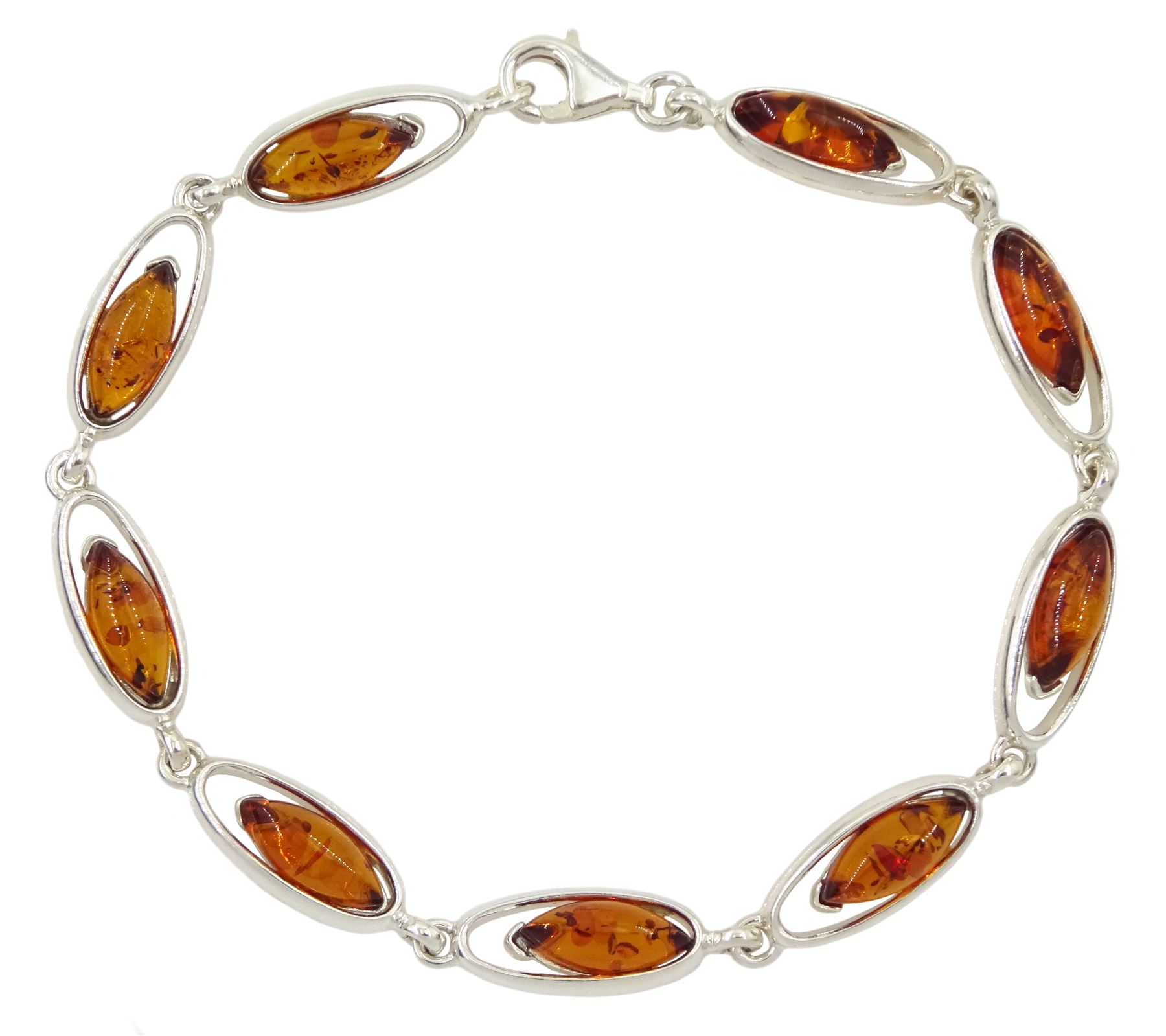 Silver Baltic amber oval link bracelet