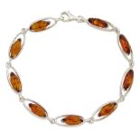 Silver Baltic amber oval link bracelet