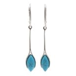 Pair of silver marquise turquoise pendant earrings