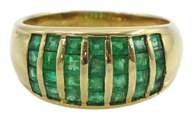 9ct gold calibre cut emerald curved ring