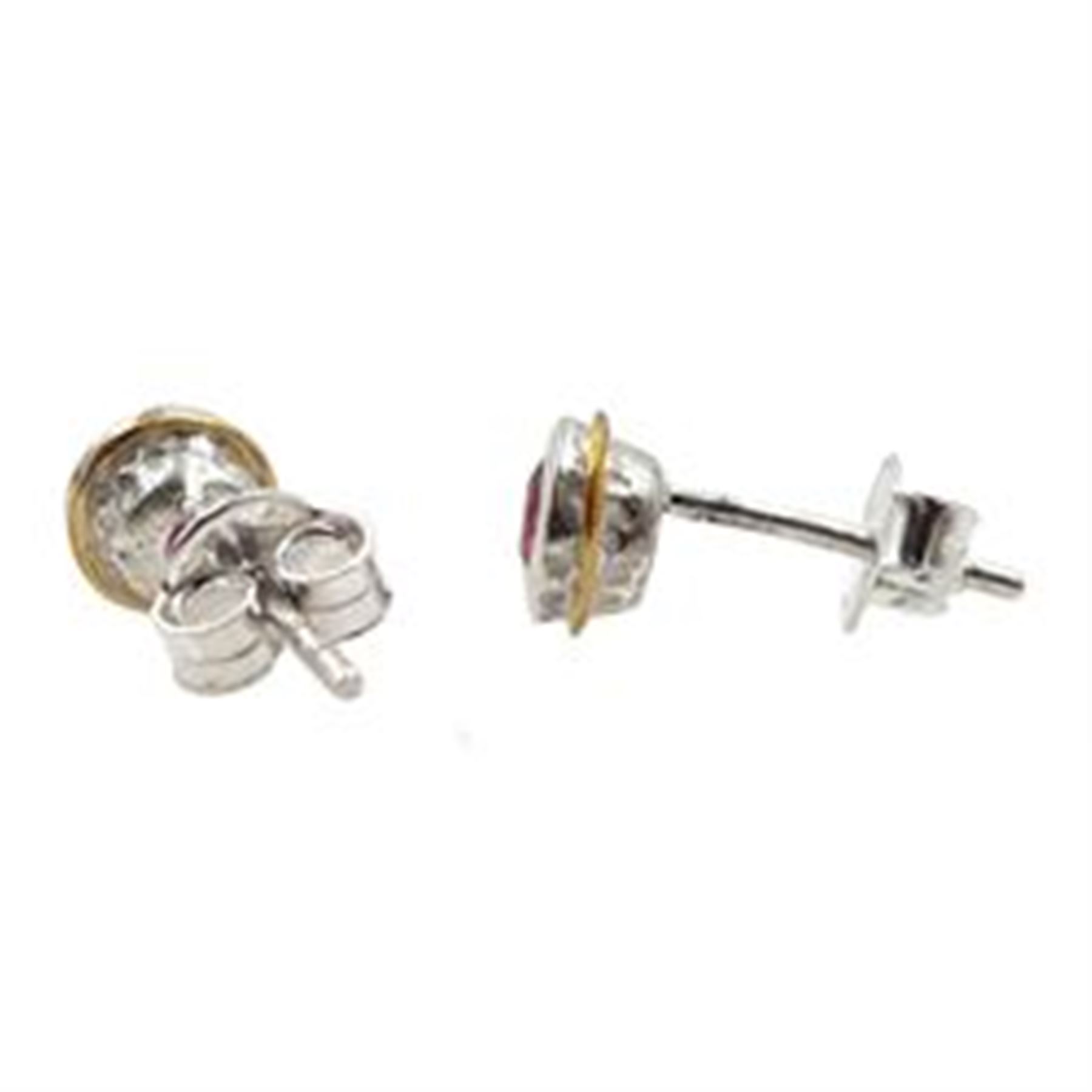 Pair of silver and 14ct gold wire ruby stud earrings - Image 2 of 2