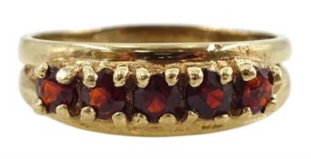 9ct gold five stone garnet ring with split design shank