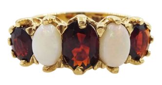 9ct gold five stone opal and garnet ring