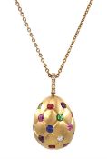 Fabergé Treillage brushed 18ct rose gold multi coloured gemstone egg pendant necklace