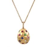 Fabergé Treillage brushed 18ct rose gold multi coloured gemstone egg pendant necklace