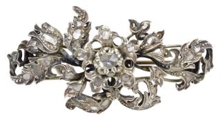 Victorian silver rose cut diamond flower brooch