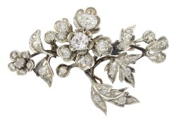 Victorian gold and silver diamond flower spray brooch