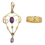 Edwardian rose gold amethyst and seed pearl pendant